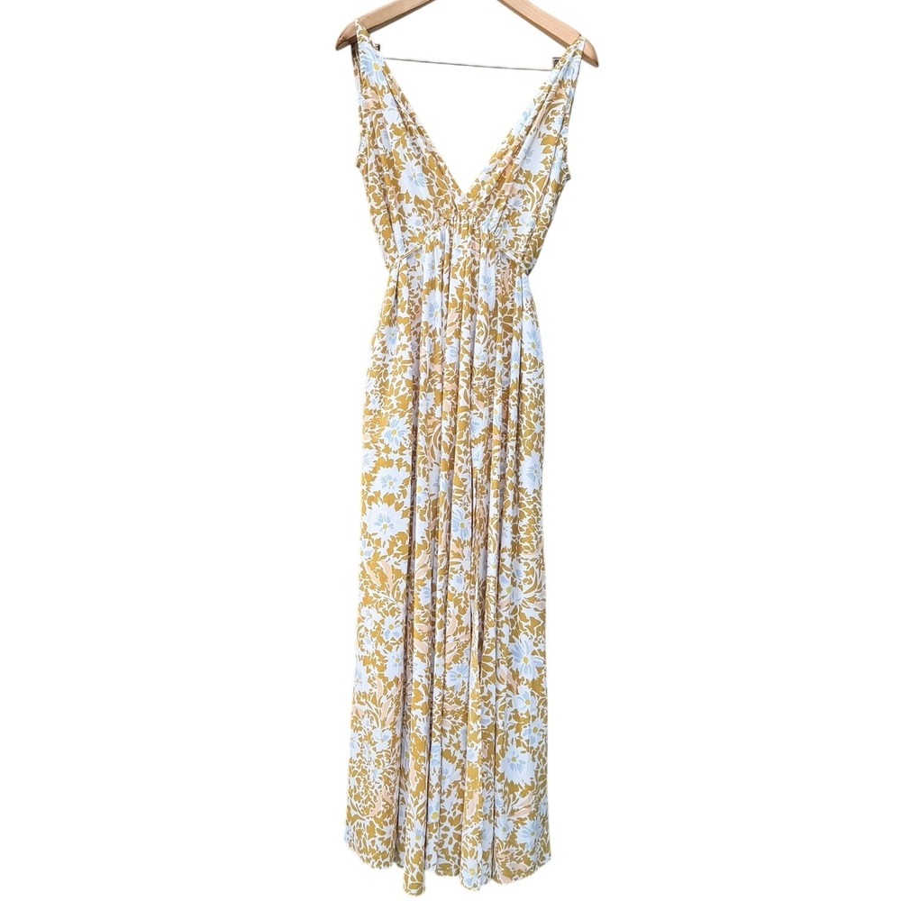 Show Me Your Mumu Floral Maxi Dress Womens M Yellow Blue Tassel Tie Boho Summer